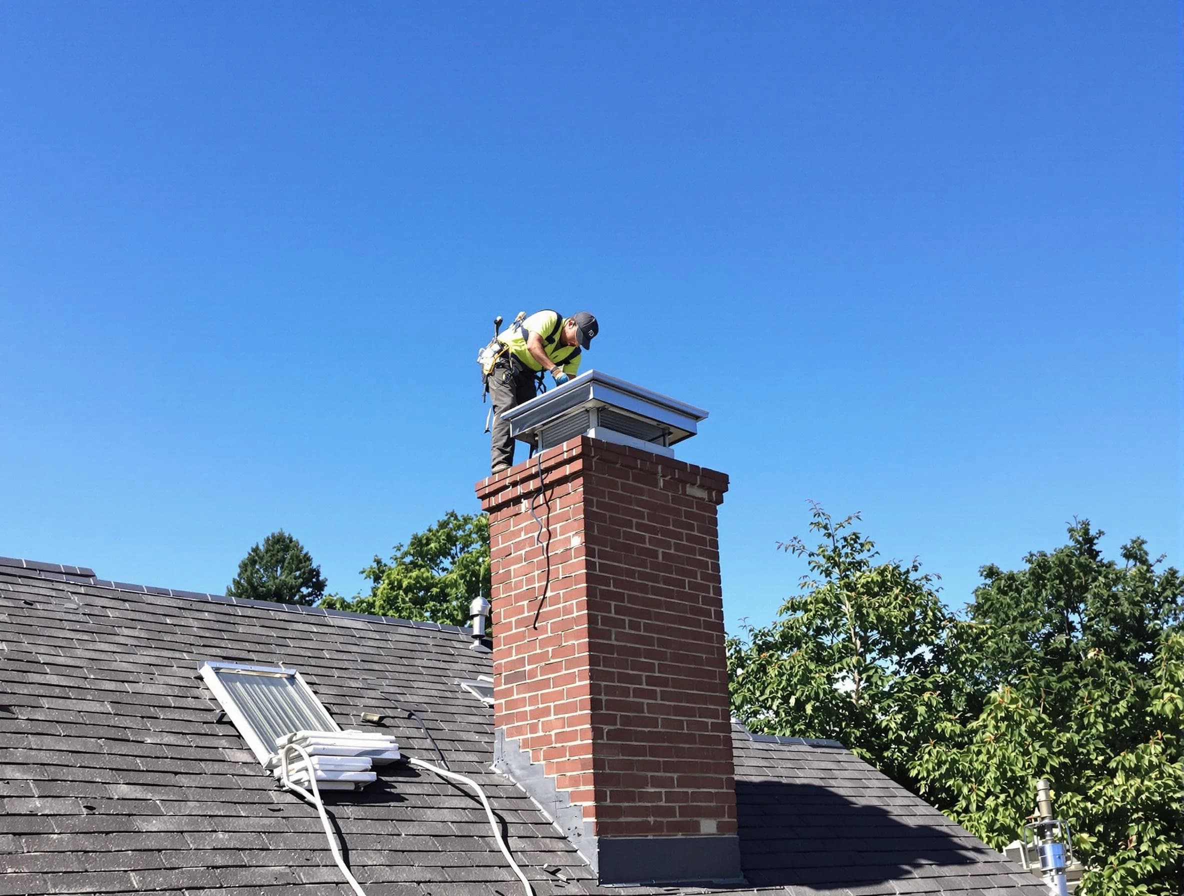 Munhall Chimney Sweep technician measuring a chimney cap in Munhall, PA