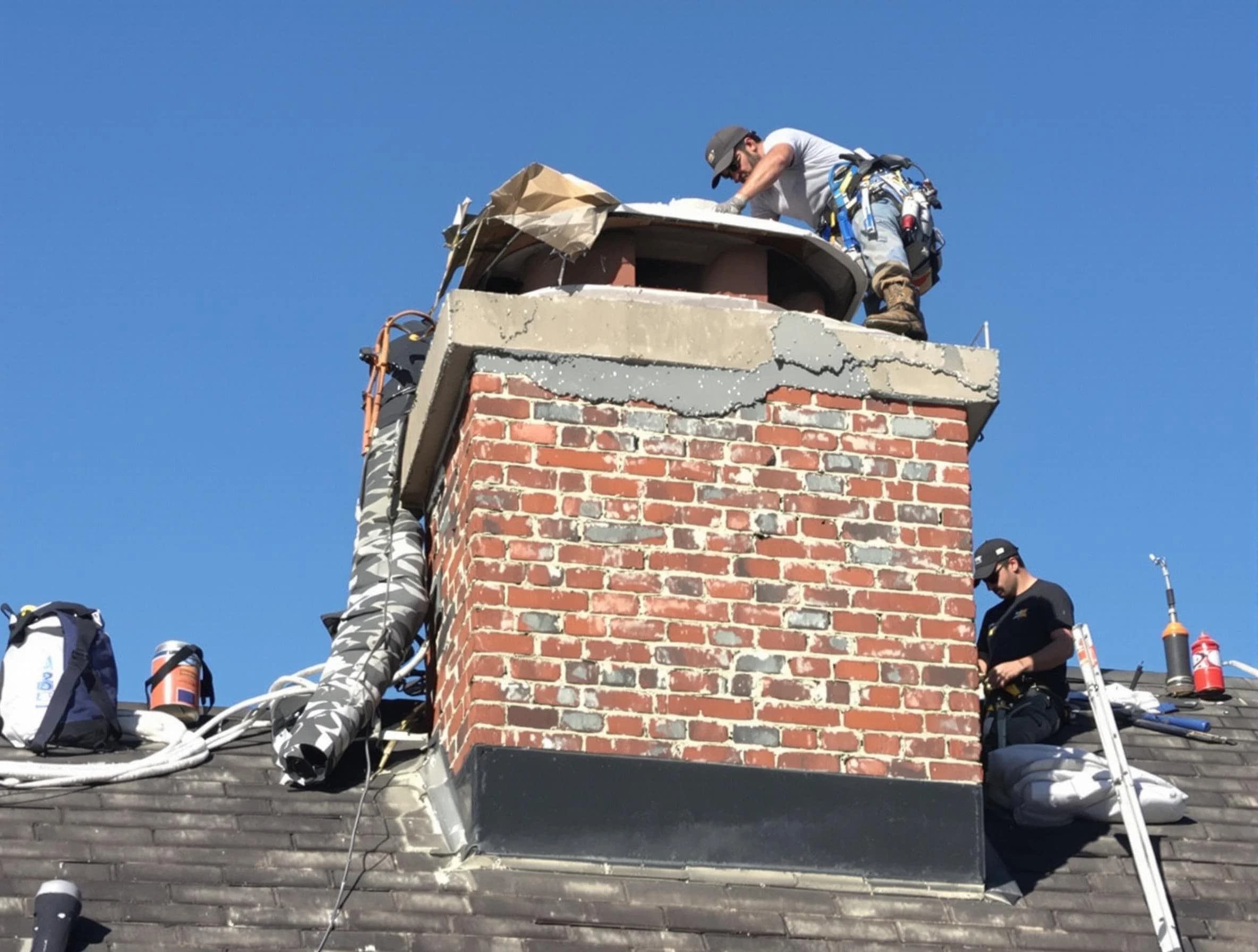 Munhall Chimney Sweep installing a custom chimney crown in Munhall, PA