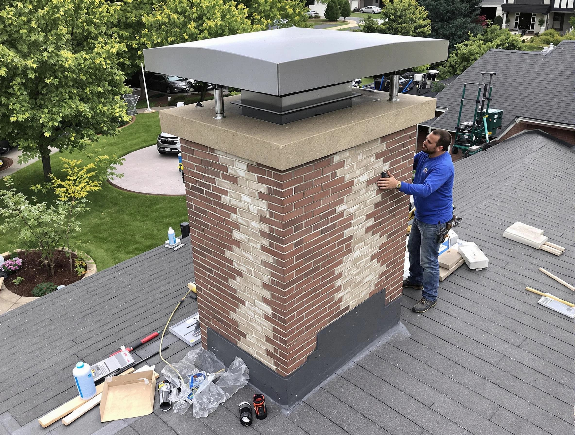 Munhall Chimney Sweep team working on a custom chimney remodel in Munhall, PA